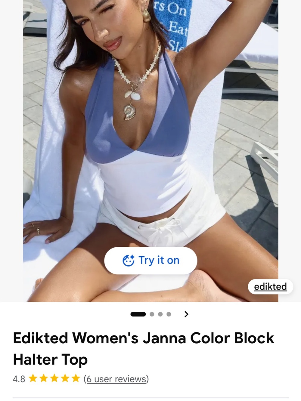 Edikted Janna Halter Tank Top in Blue and White